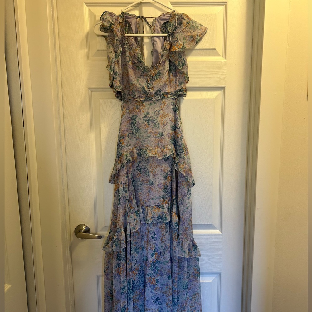 Astr the Label Floral Dress in Blue and Cream